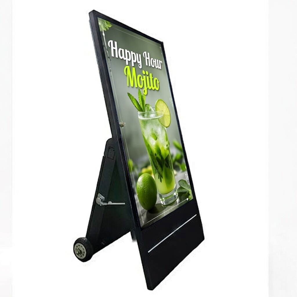 Chevalet numérique digital mobile sur roues batterie outdoor